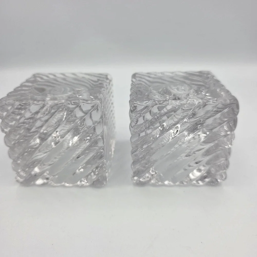 2~Mikasa‎ Clear Ribbed Crystal Square Candle Holders Votive & Taper & Tea Light